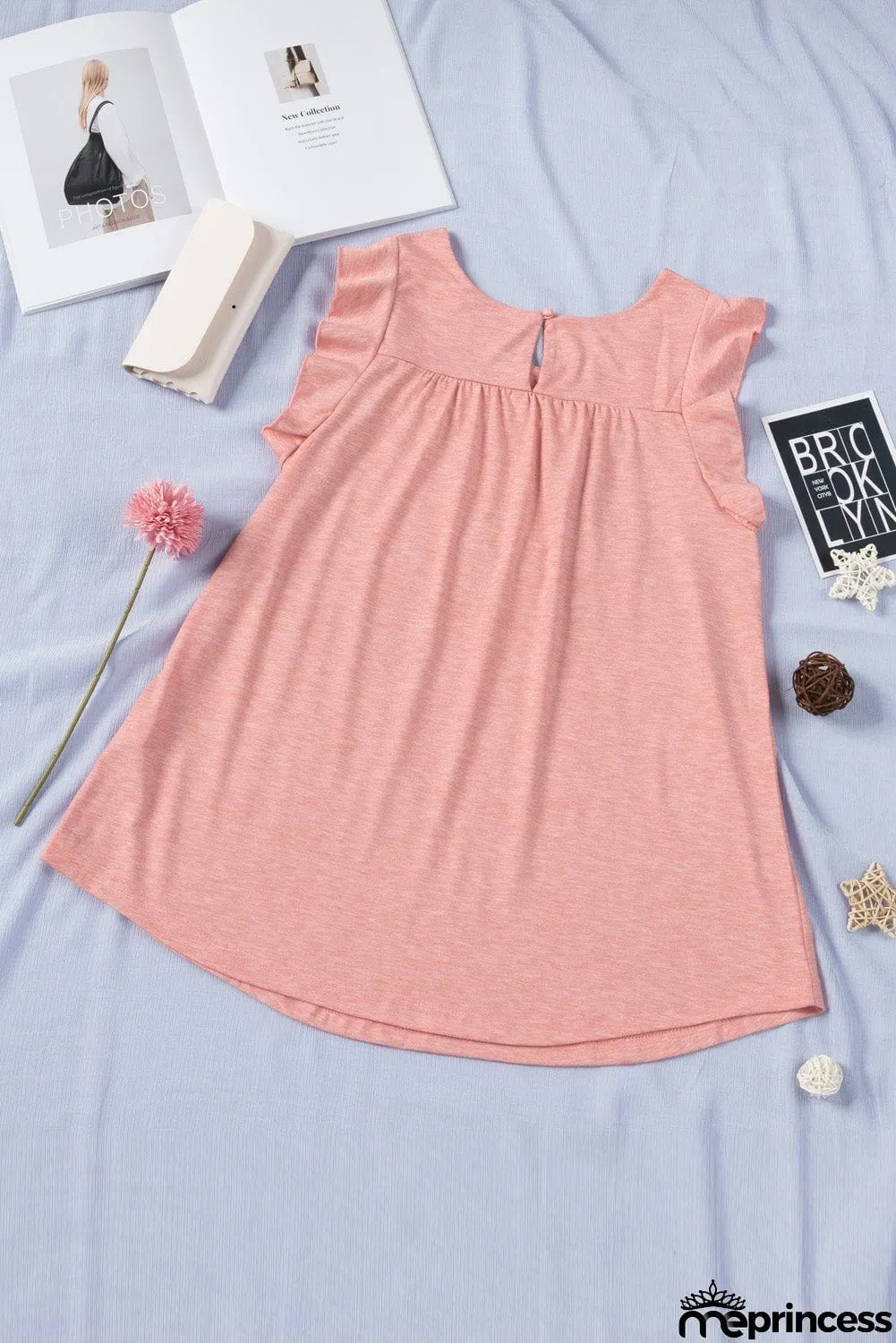 Keyhole Back Ruffled Sleeveless Top