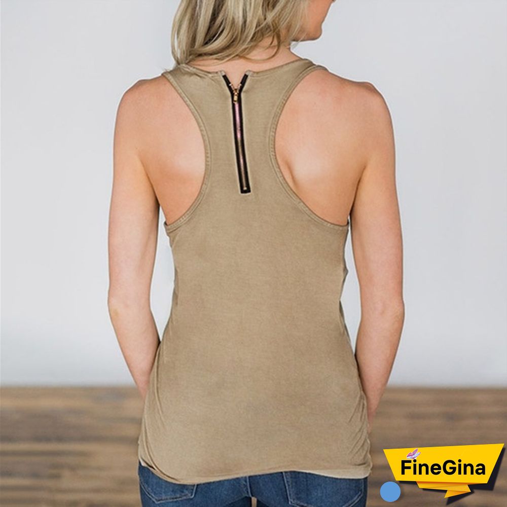 3 Colors Casual Women Solid Color Round Neck Sleeveless Vest Summer Tops