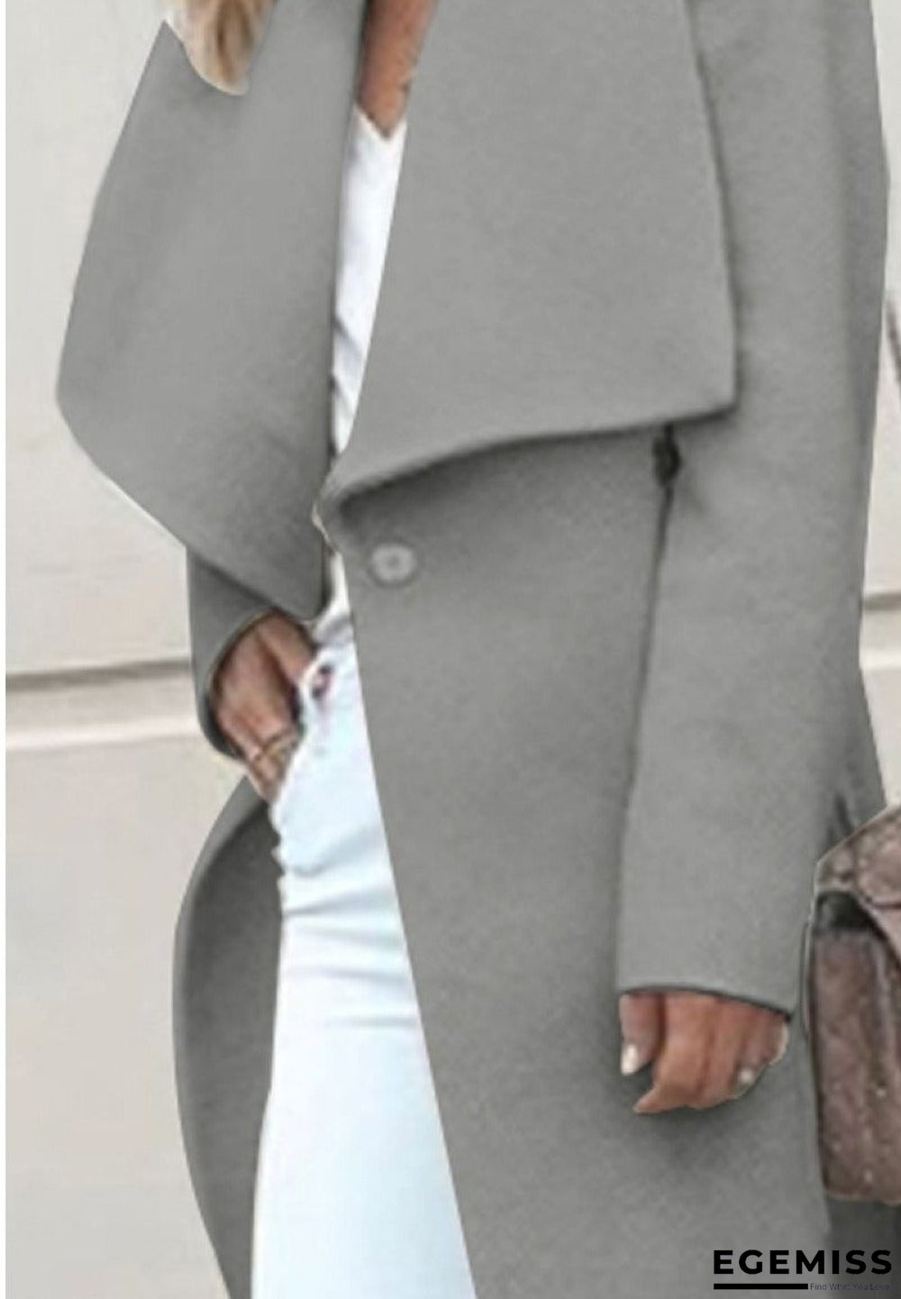 Fold-Over Collar Belt Plain Long Sleeve Coats | EGEMISS