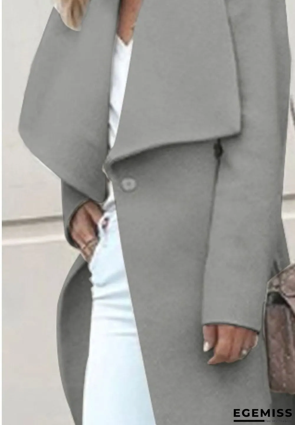 Fold-Over Collar Belt Plain Long Sleeve Coats | EGEMISS