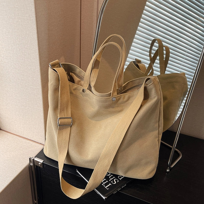 Women’s Canvas Solid Color Classic Style Square Zipper Tote Bag