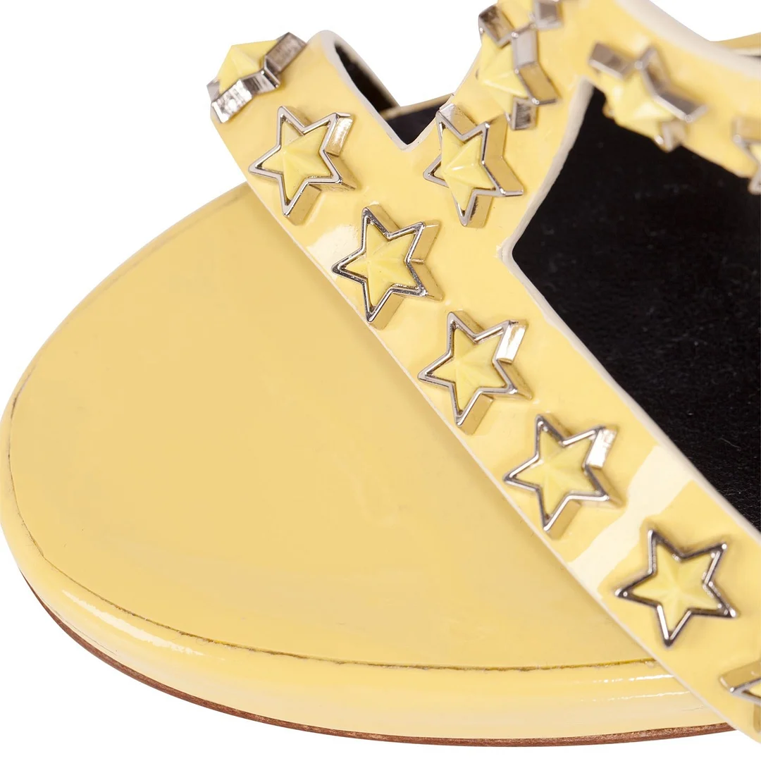 Yellow Patent Leather Gladiator Heels Stars Stiletto Heel Sandals Nicepairs