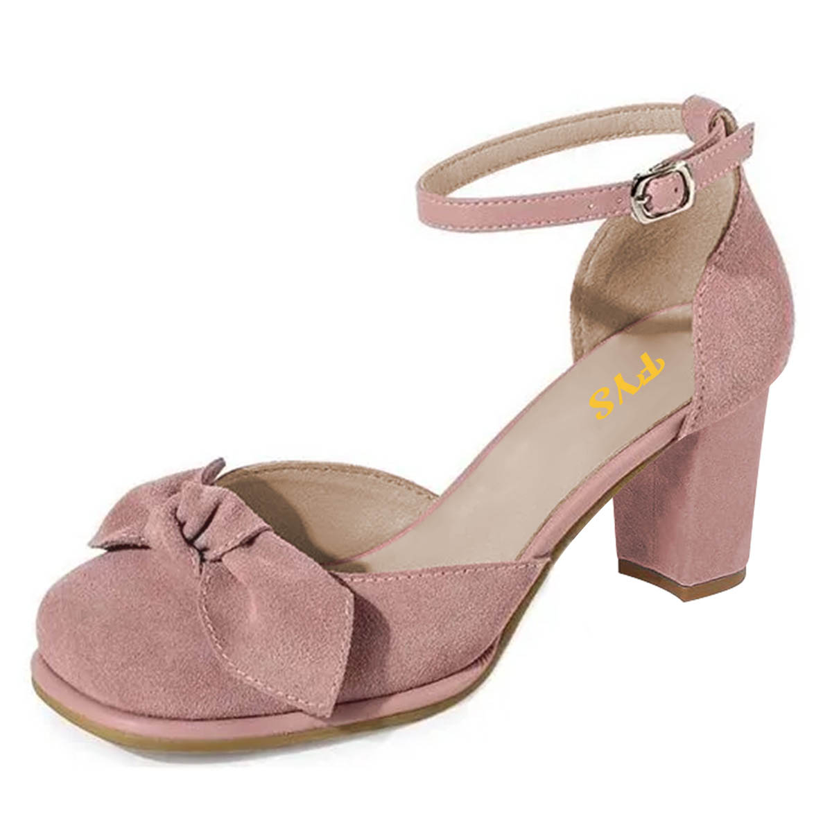 Women's Pink Square Toe Comfy Buckle Y2K Style Pumps Heels Nicepairs
