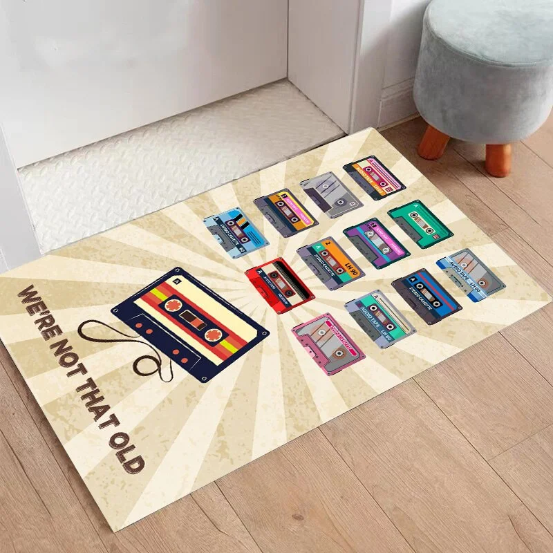 Athvotar Welcome Doormat Retro Cassette Music Tape Floor Carpet Outdoor Entrance Rug Living Room Kitchen Non-Slip Bathroom Kids Mat