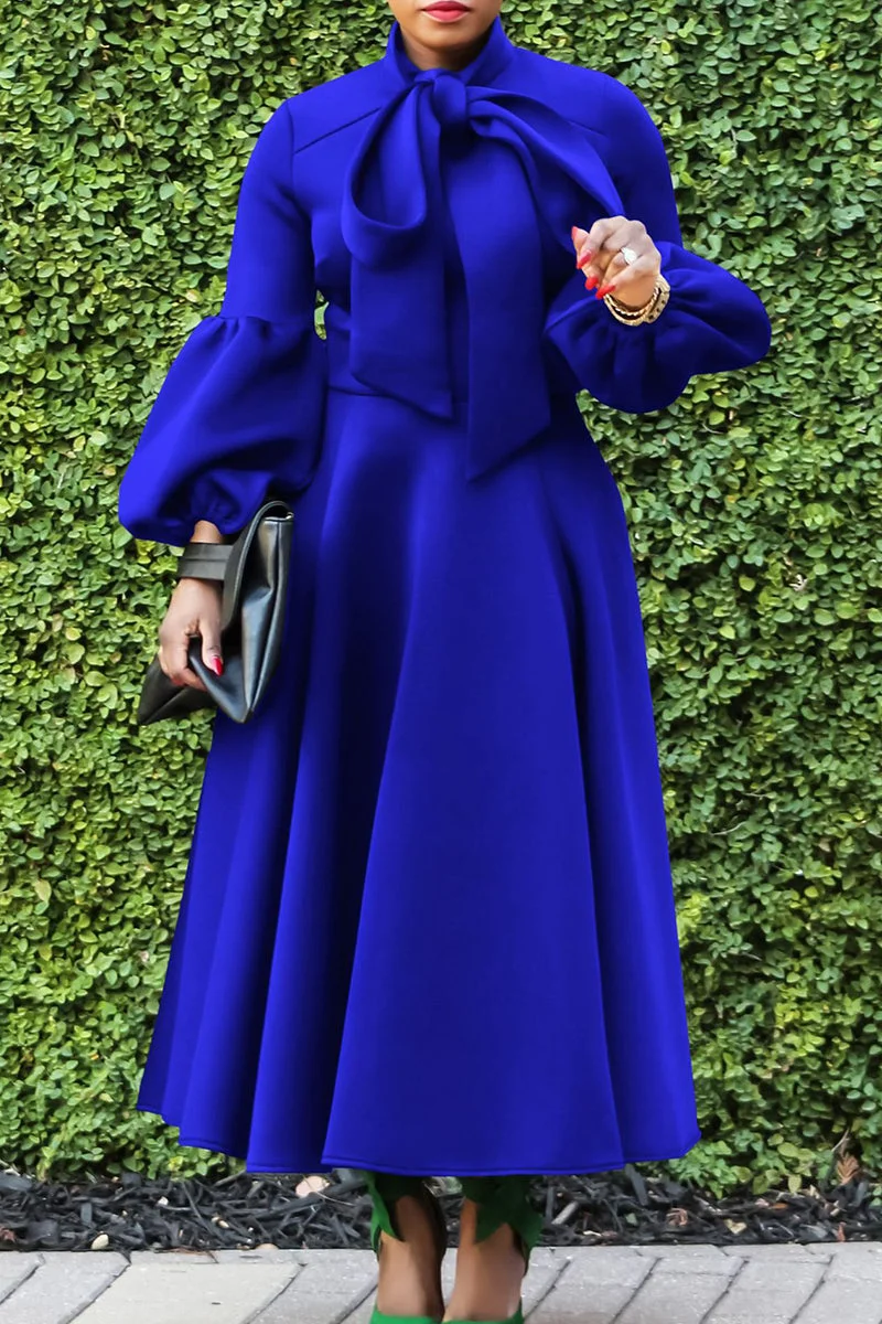 Elegant Solid Patchwork With Bow O Neck A Line Dresses