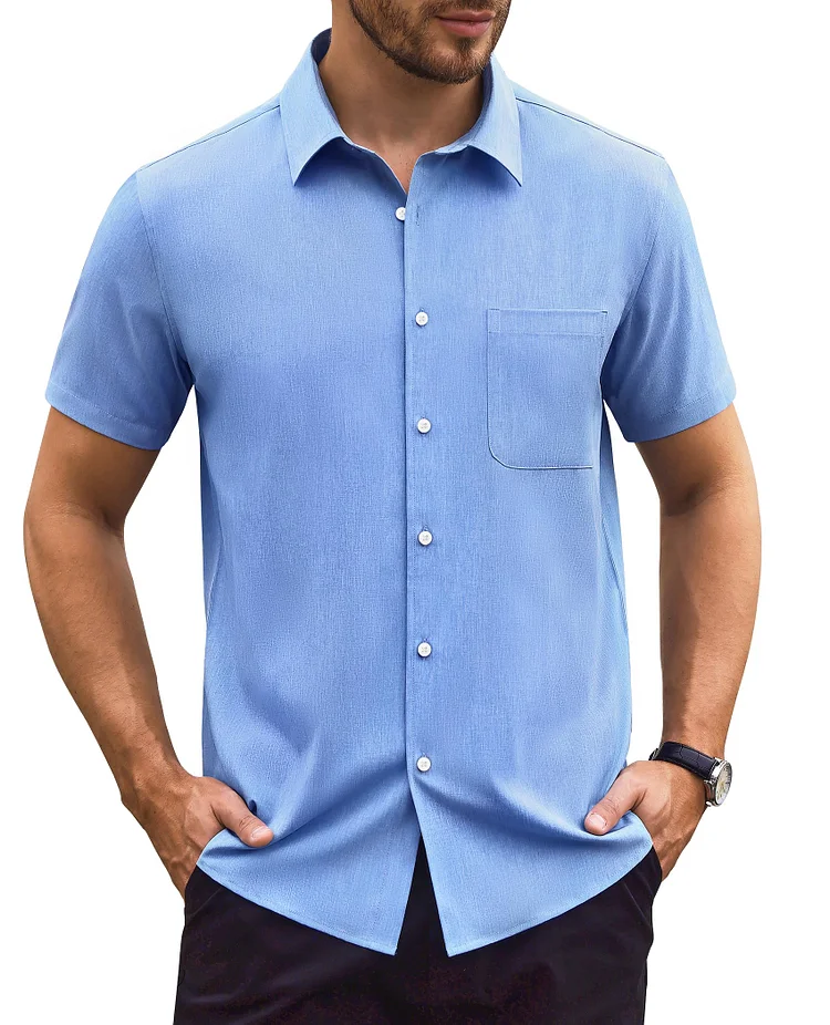 Men's Casual Business Pocket Short Sleeve Shirt