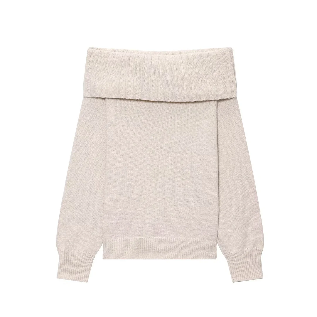 Nigikala Nigikala Spice Girls Collared Sweater Women's Autumn 2025 French Sexy Bare Shoulder Long-Sleeved Knitted Shirt Top