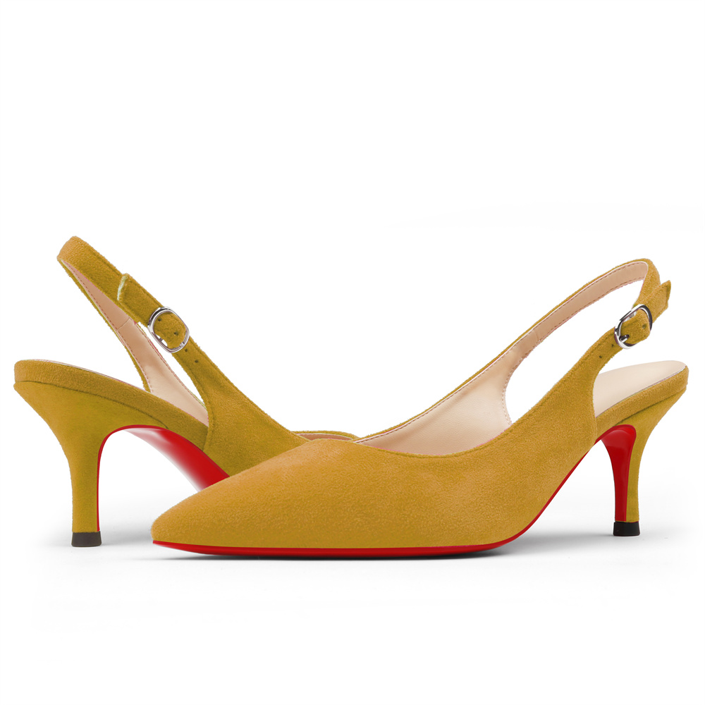 2.36" Women's Pointed Toe Sandals Slingback Red Bottom Shoes Kitten Heel Daily Pumps Suede-MERUMOTE