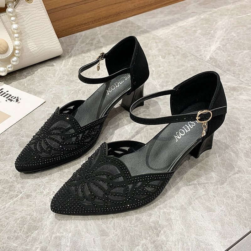 Women's Fashion Sweet and Comfortable Office High Heels Ladies Casual Flocking Black Office Shoes Sexy Women's Shoes Large size