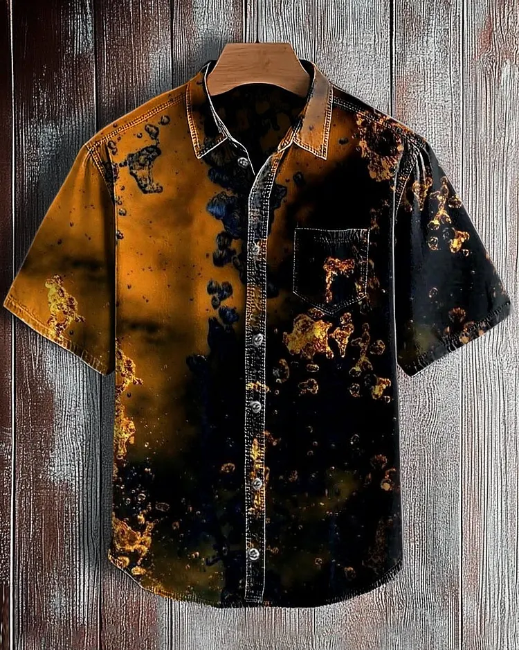 Men's Cuban Collar Short Sleeve Shirt in Plaid Print