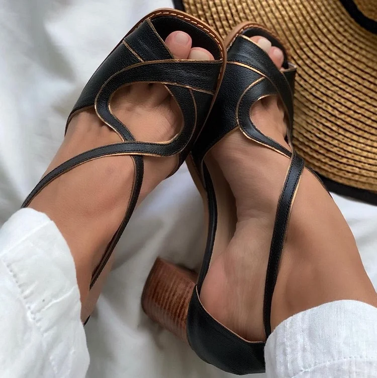 Summer Handmade Ladies Mid Heel Slip-On Peep Toe Sandals