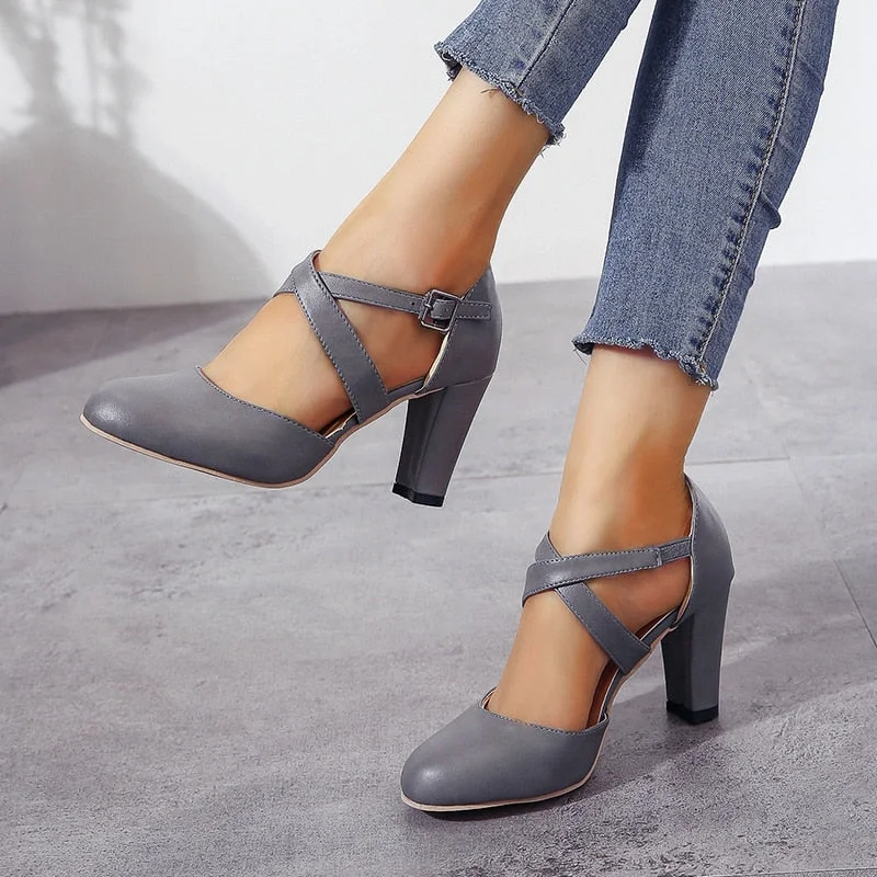 2020 New Roma Pumps Women Sandals High Heels Ankle Strap Summer Hemp Buckle Strap Pumps Casual Slip-on Shoes Plus Size 43