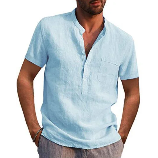 Men's Solid Color Casual Short Sleeve Shirt-inspireuse