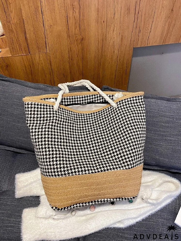 Houndstooth Graphic Tote Bag
