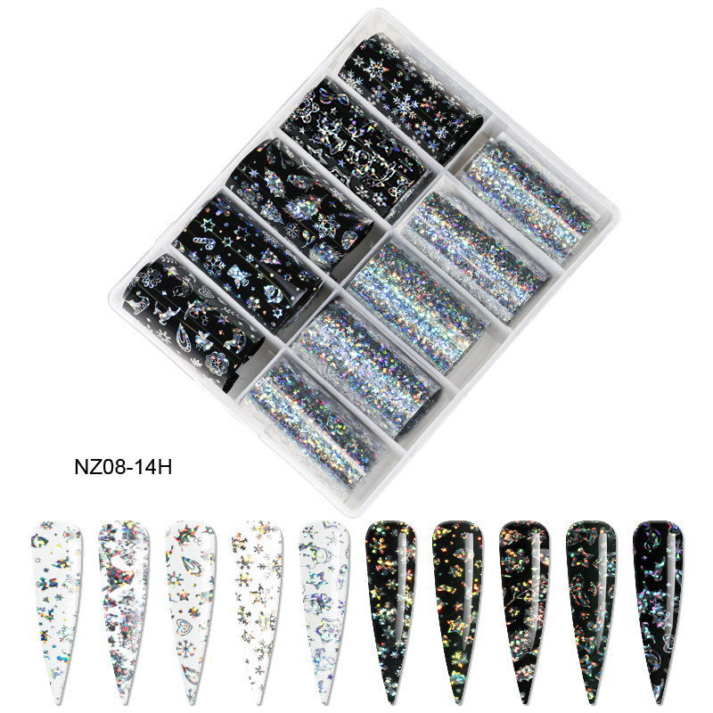 Kissbake 10pcs 4x100cm Nail Transfer Foil Paper Sticker Set Luxury Foil Nails Logo Transfer Nail Stickers Designer Fashion Nail Art Decal