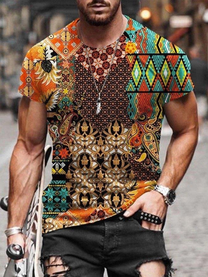 Men‘s Pattern Patchwork Print T-shirt