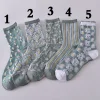 Creative 3D Jacquard Grey Blue Medium Tube Women Socks 10 Pairs