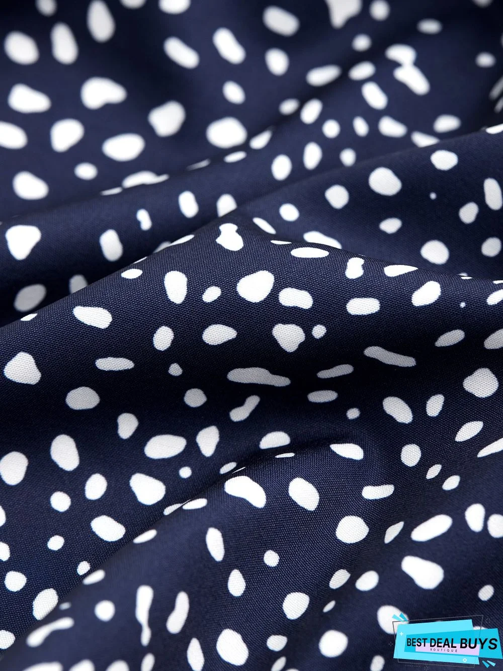 Casual V Neck Polka Dots Short Sleeve Woven Dress