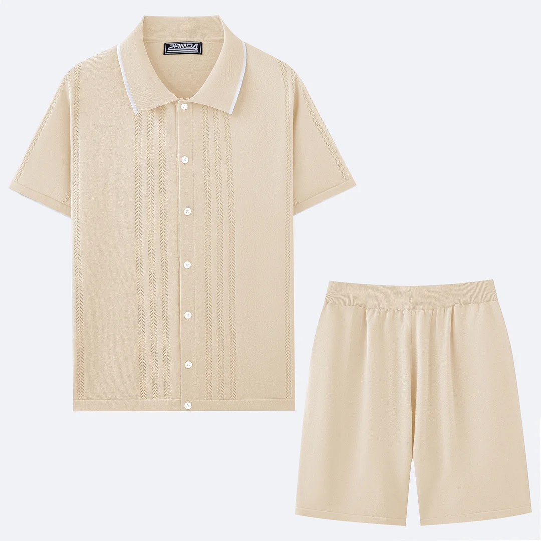 Uveng Uveng Men's Business Casual Knit Dress Two-Piece Set Ice Shuang Silk Knitted Polo Shirt Set SY0197