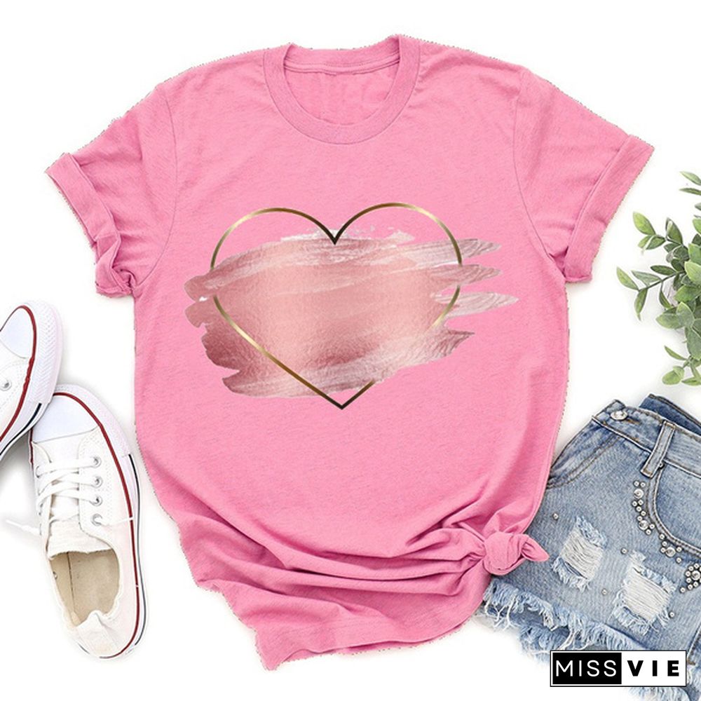 Cute Heartbeat Love T-shirts For Women Summer Tee Shirt Femme Casual Short Sleeve Round Neck Tops T-shirts