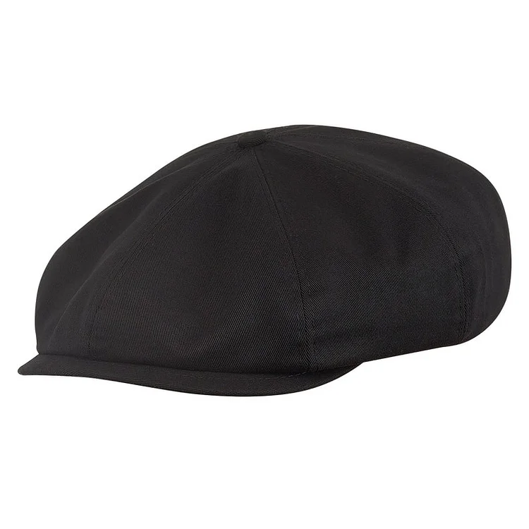 SHELBY Cotton 8 Panels Newsboy Apple Peaky  Cap Bandit Hooligan Ivy Large Crown Hat Vintage Gangster Summer Spring Light Airy BLACK