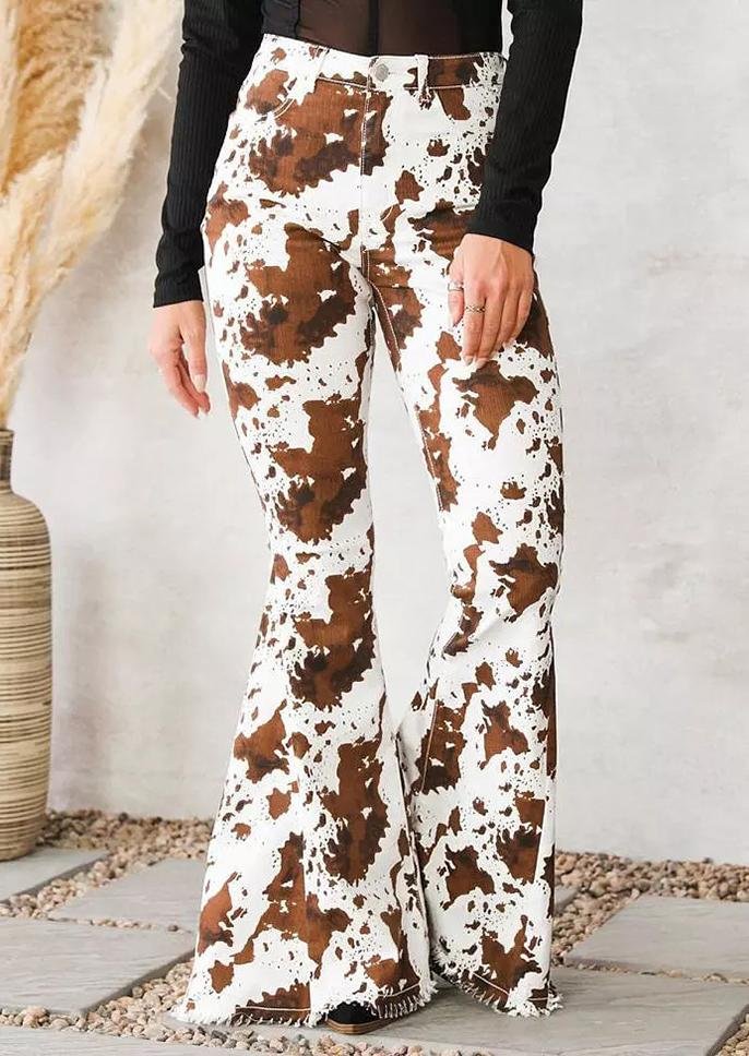 Women's High Rise Cow Print Flare Jeans