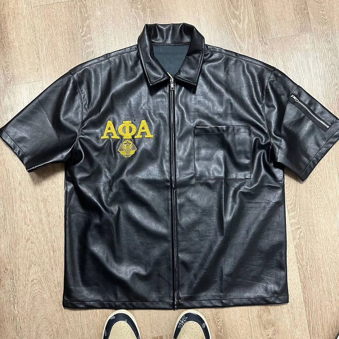 Embroidered Street College Leather Shirt