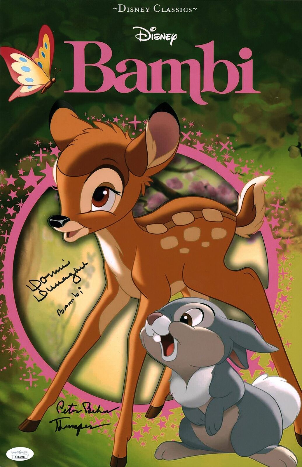 Bambi Thumper 11x17 Photo Poster painting Poster Signed Autograph Dunagan Behn JSA Certified COA