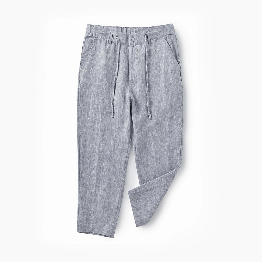 Linen Pants Men 100% Linen Drawstring Waist Tapered Trousers Lightweight REAL SILK LIFE
