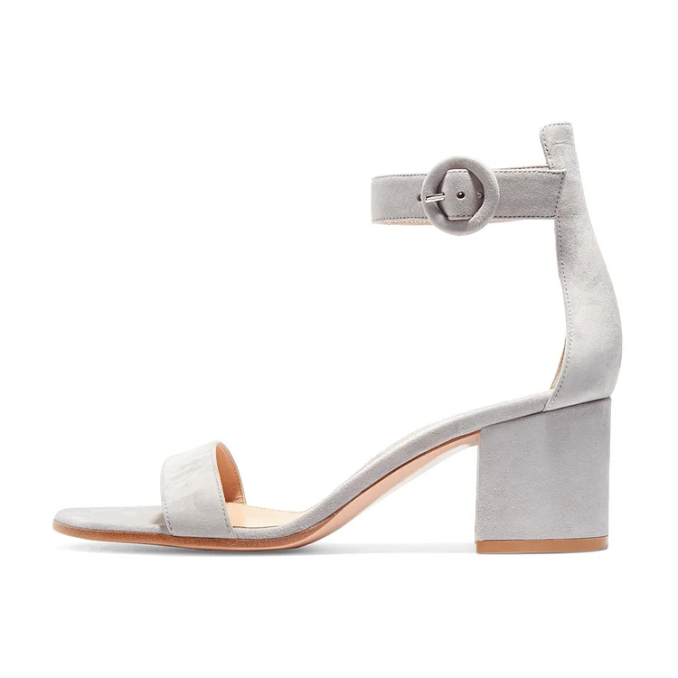 Grey Suede Chunky Heel Ankle Strap Sandals Vdcoo