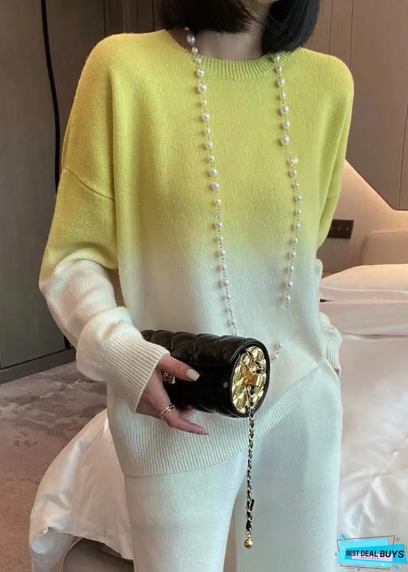 Women Rose Gradient Color O-Neck Cozy Cashmere Knit Sweaters Fall