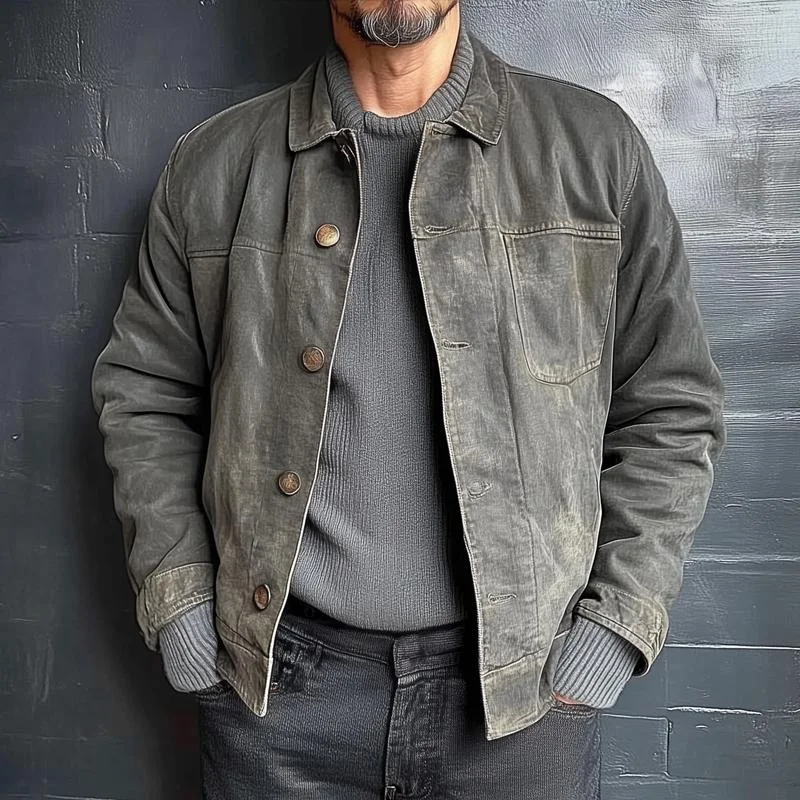 Men's Retro Denim Lapel Single Breasted Casual Jacket