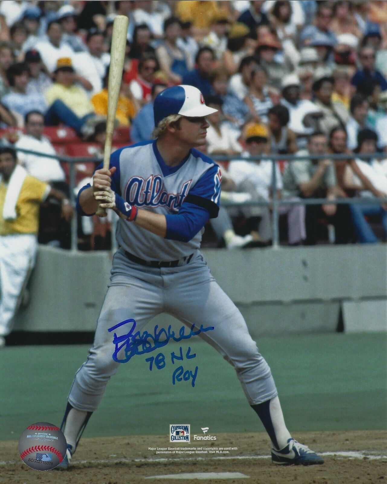 Autographed 8x10 BOB HORNER 78 NL ROY