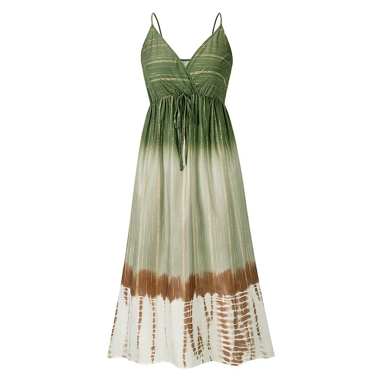 New Sleeveless Tie Dye Sexy V Neck High Waist Vacation Dresses