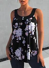 Plus Size Floral Print Decorative Button Tank Top