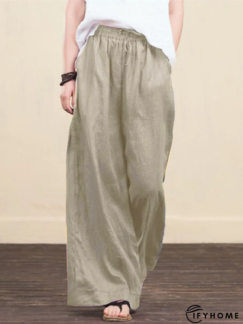 Plain Loose Cotton-Blend Linen & Cotton Bottoms | IFYHOME