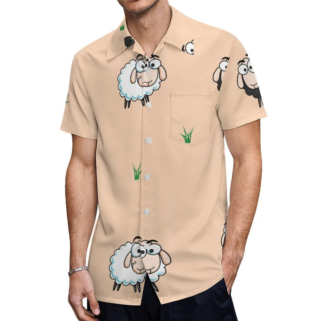 Short Sleeve Dark And Light Lambs Sheep Hawaiian Shirt Mens Button Down Plus Size Tropical Hawaii Beach Shirts