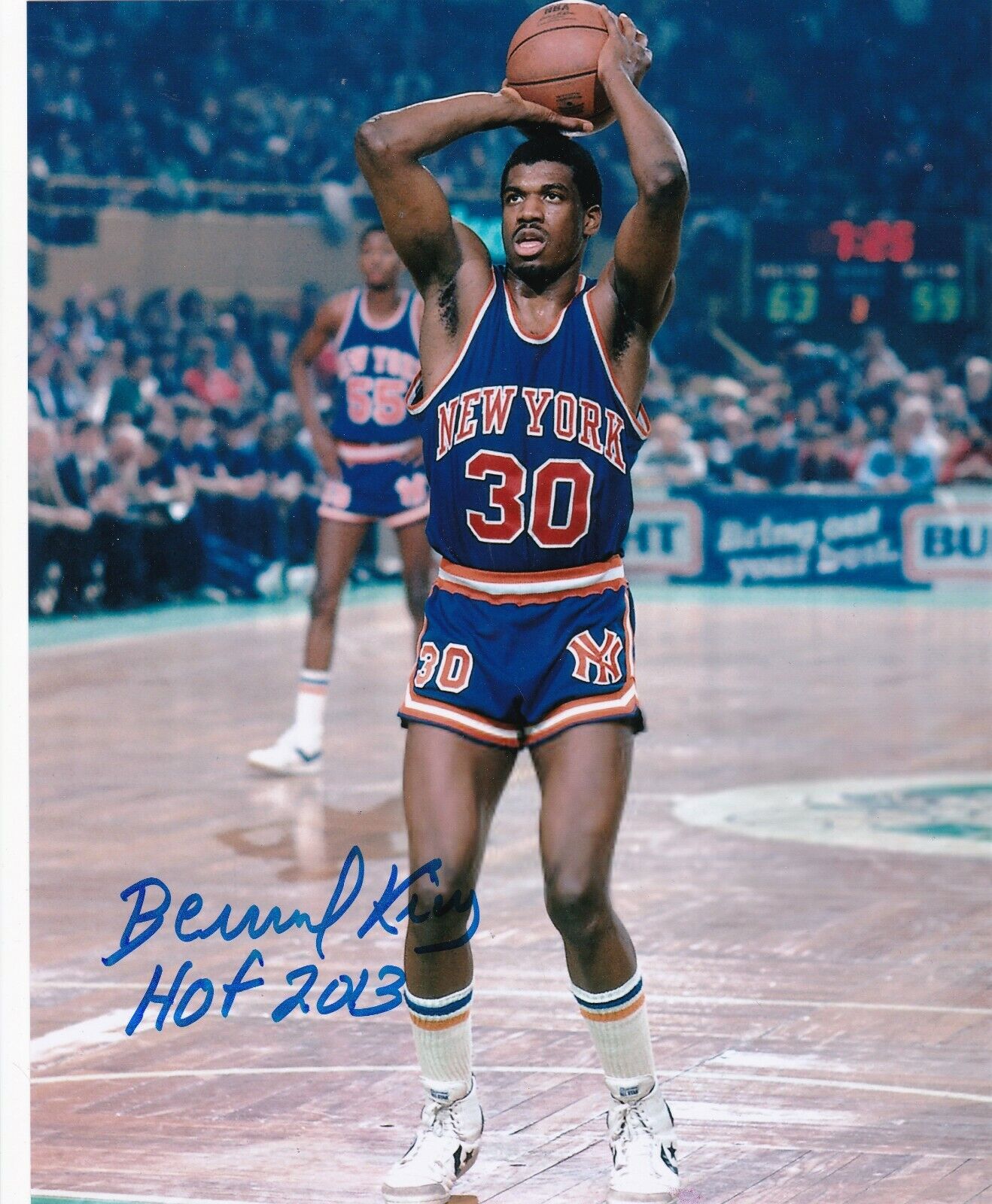 BERNARD KING NEW YORK KNICKS HOF 2013 ACTION SIGNED 8X10