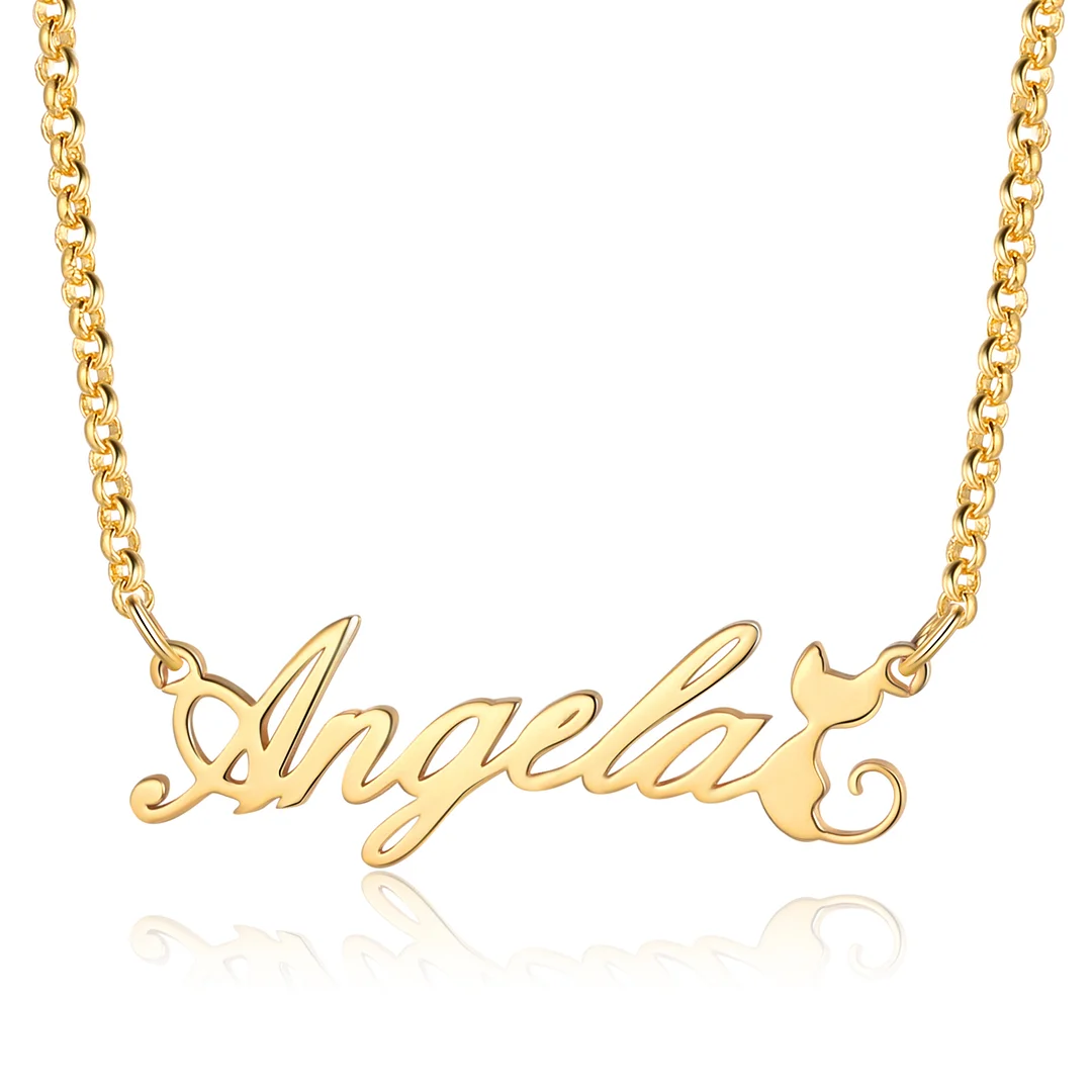 Personalized Name Necklace Cute Cat Necklace for Her