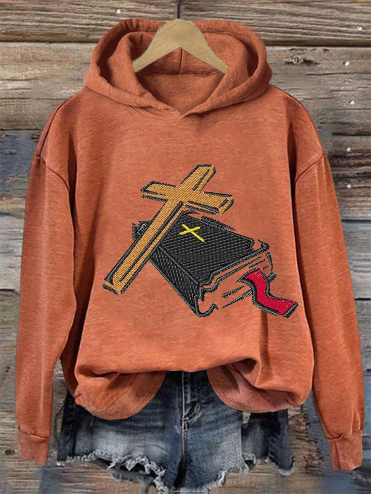Comstylish Women's Retro Bible And Cross Printed Hoodie