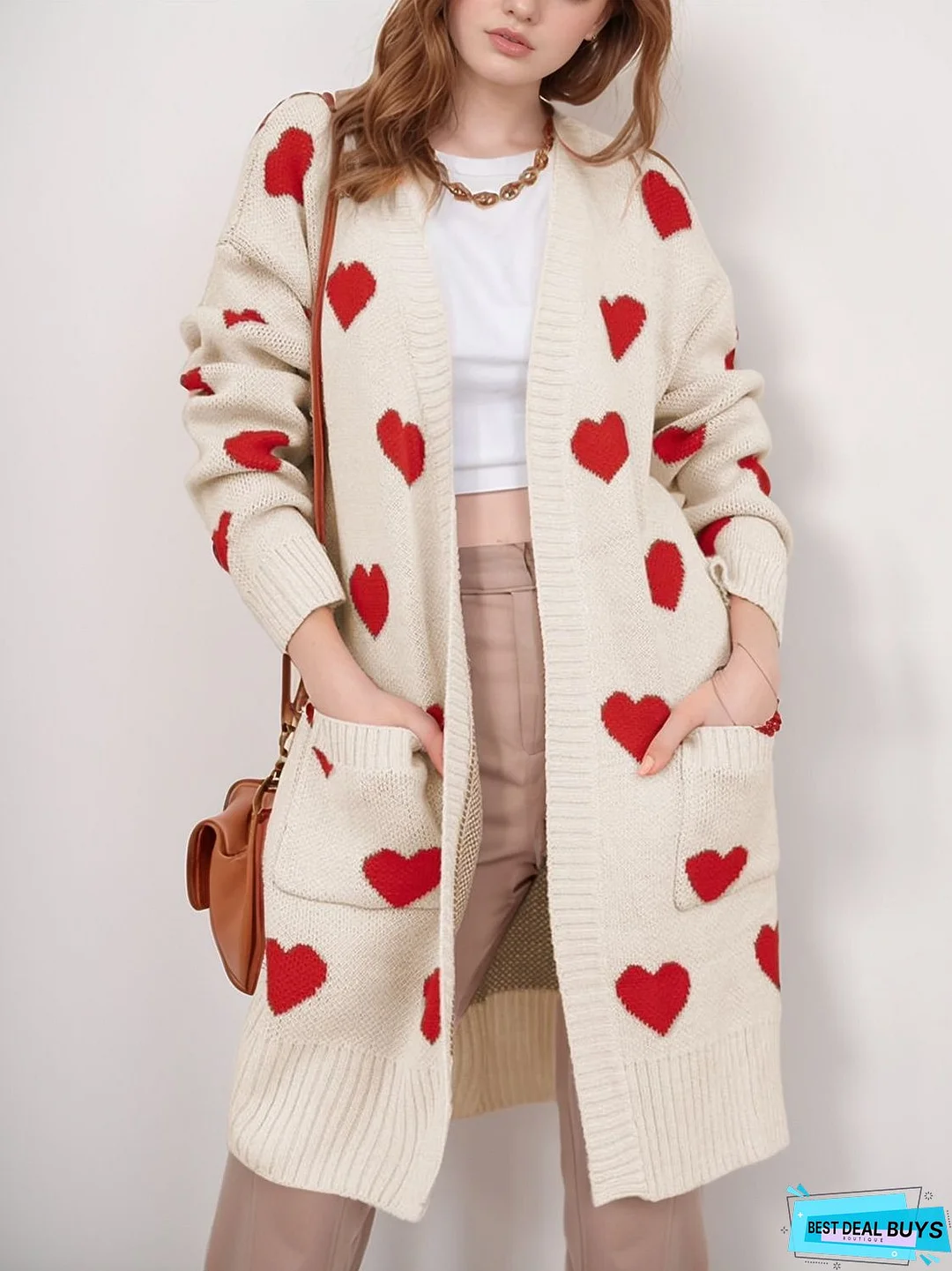 Heart Open Front Long Sleeve Cardigan
