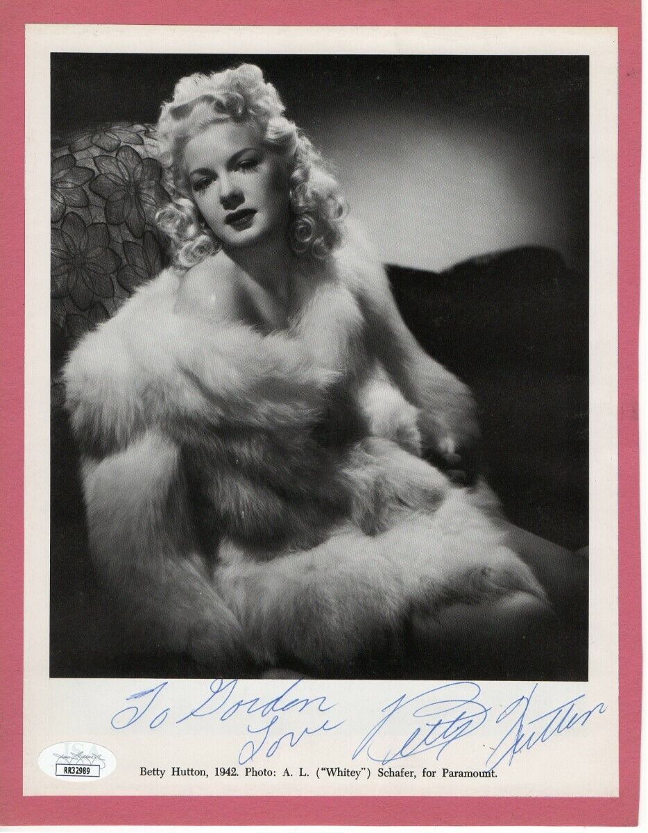 Betty Hutton Signed Autographed Vintage Paper Photo Poster painting Fur Coat JSA RR32989