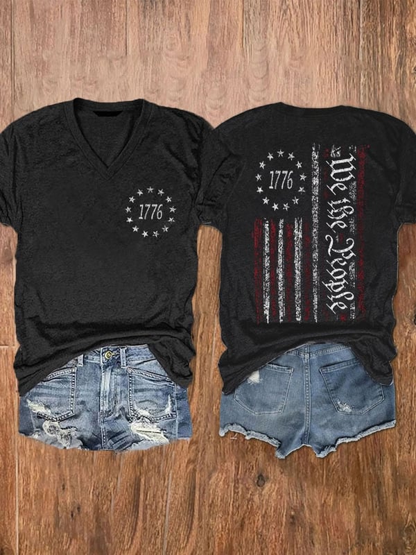 Comstylish Independence Day 1776 We The People Flag V Neck T-Shirt