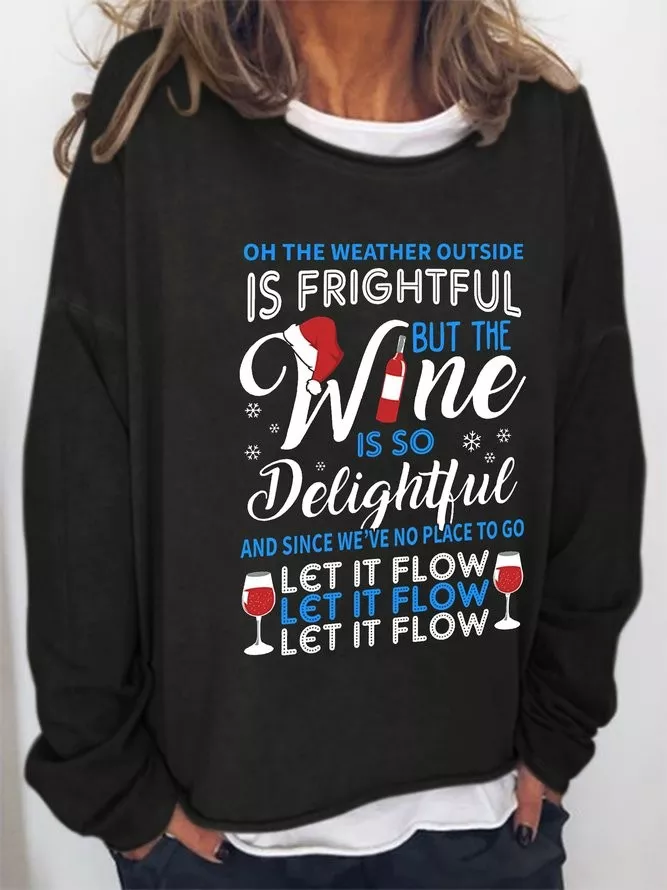 Funny text print round neck long-sleeved sweatshirt