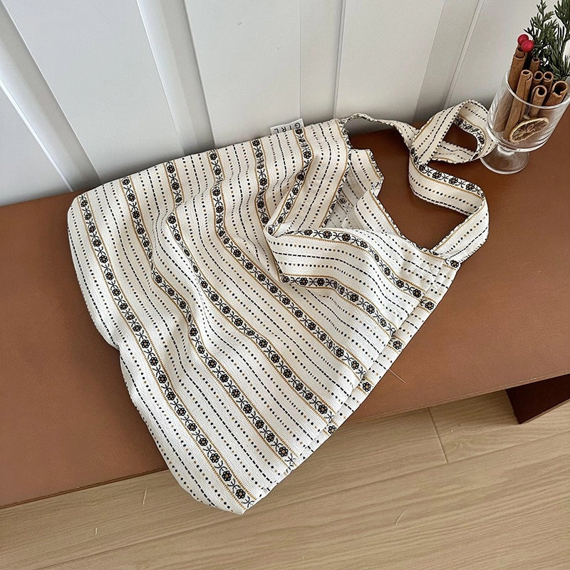 Niche Canvas Bag For Women 2024 New Summer Korean Style Design Sense High Quality Artistic Floral Canvas Bag