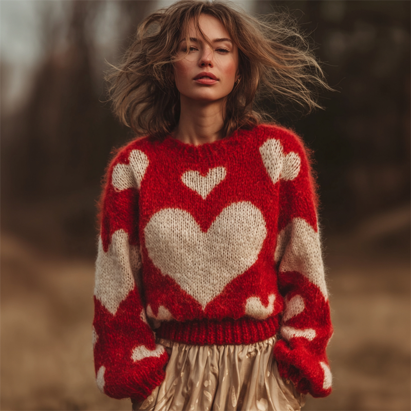 Vintage Valentine's Day Hearts Inspired Cozy Knit Sweater wearshes