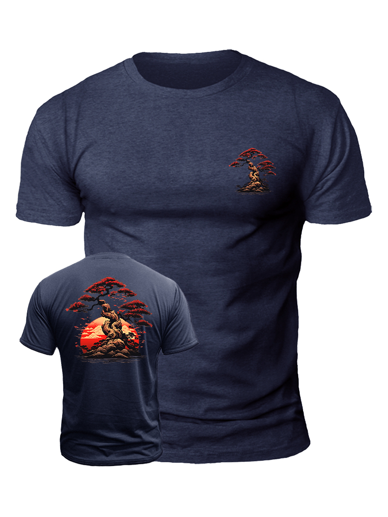 Men's Sunset Red Flower Tree Print Casual Short Sleeve T-shirt