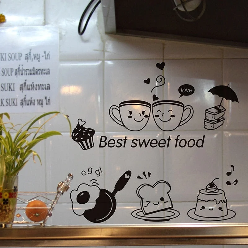 Kitchen Wall Stickers Coffee Sweet Food DIY Wall Art Decal Decoration Oven Dining Hall Wallpapers PVC Wall Decals/Adhesive