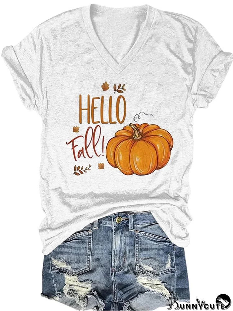 Women's Casual Hello Fall Printed Short Sleeve T-Shirt