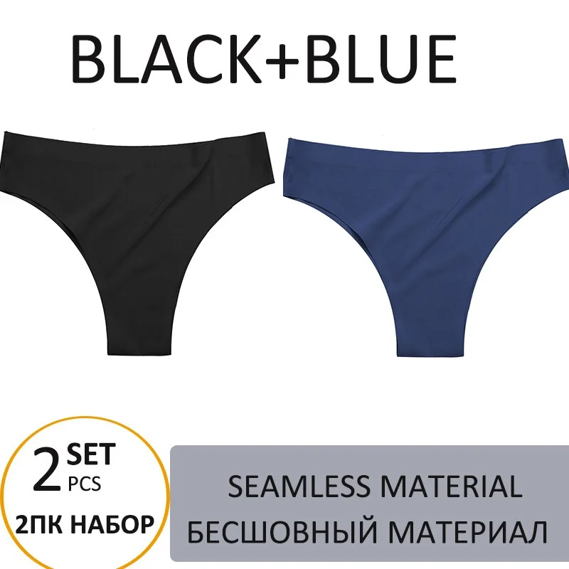 2PCS/Set Woman Panties Sexy Bikini Thongs Women Underwear  T-Back Female Lingerie Seamless Ice Silk Underpants For Woman 2021